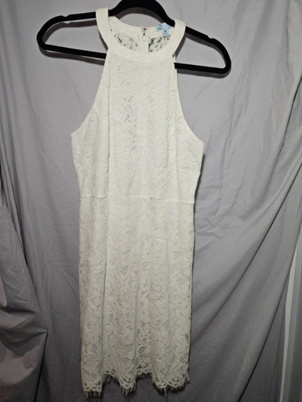 She + Sky Lace Mini Dress Halter Size M White Bridal Party Boho Elegant